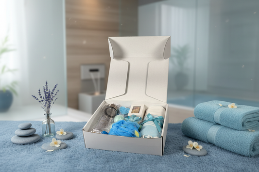 Blue Self-Care Set in aesthetic setting