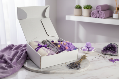 Purple Self-Care Set in aesthetic setting